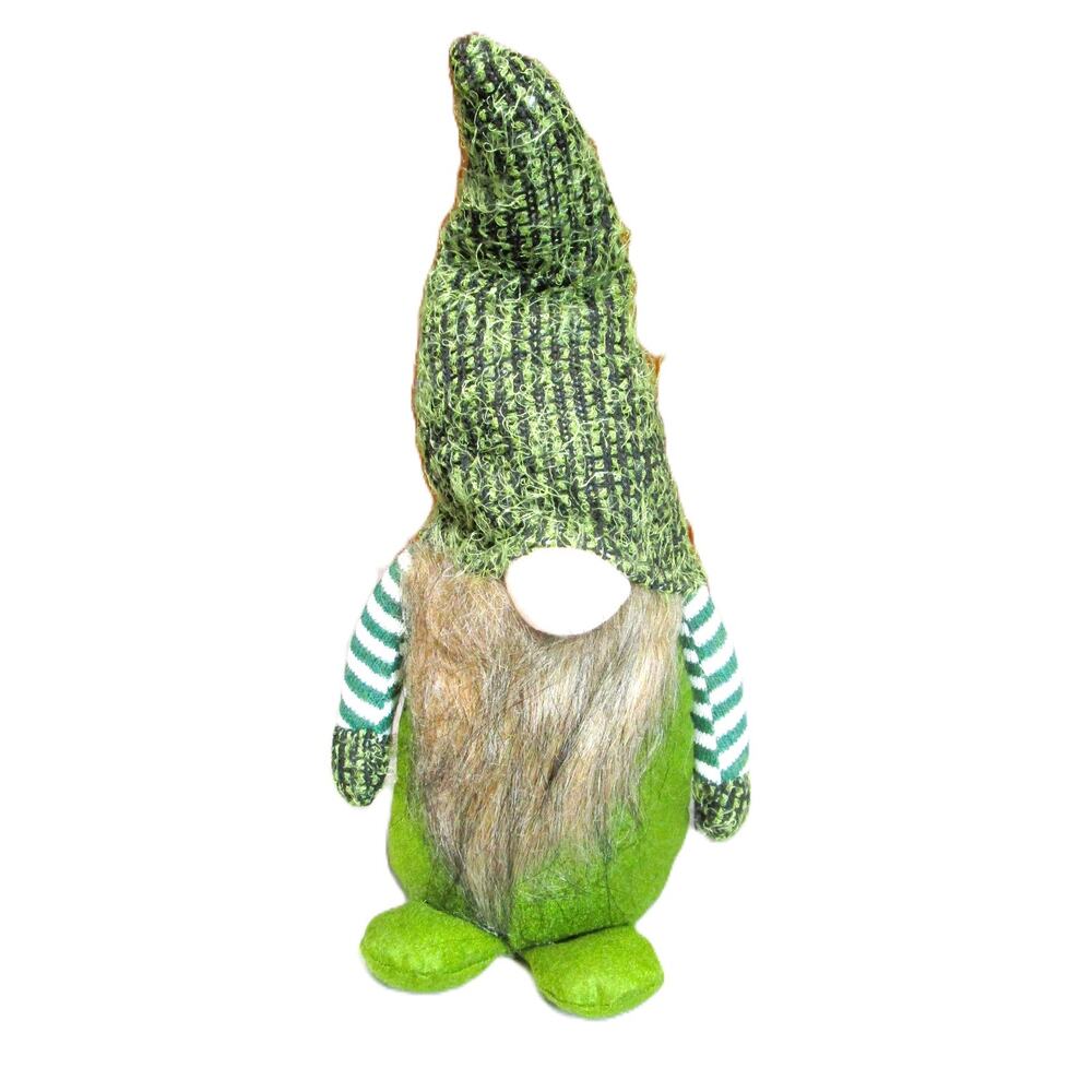 Plush Green Gnome 11 Inches Nordic Style Wired Knit Hat Flat Base Shelf Sitter